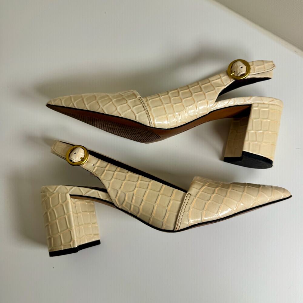 Franco Sarto Trista Cream Croc Embossed Block Heel Pumps Women’s 7 Slingback - Picture 10 of 10